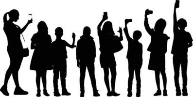 A group of children are silhouetted against a white background vector