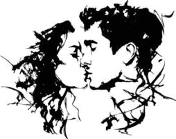 An intimate silhouette of a couple sharing a kiss, representing love, passion, and romantic connection. vector