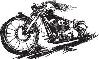Silhouette of a motorcyclist on a custom bike in motion, symbolizing adventure, freedom, and a rebellious lifestyle. vector