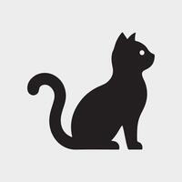 Black cat with arched back and raised tail silhouette illustration on white background vector