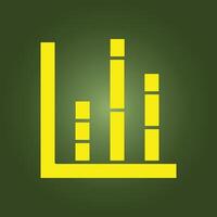 A yellow bar graph icon on a green background vector