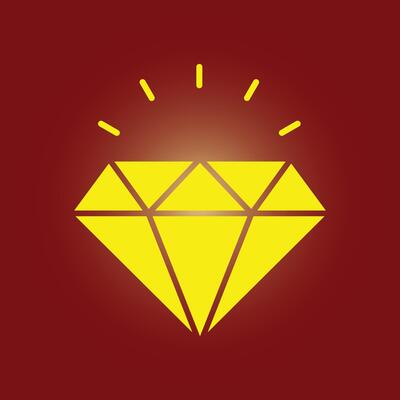 A diamond icon on a red background