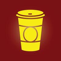 A yellow coffee cup icon on a red background vector