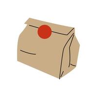 Simple brown paper bag with a red circle seal, perfect for takeout or picnic meals vector