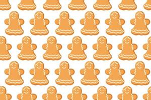 Pattern of cheerful gingerbread cookies displayed on a white background in festive arrangement vector