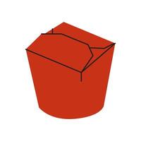 Red takeout container with an open lid, commonly used for Asian cuisine, placed on a table vector