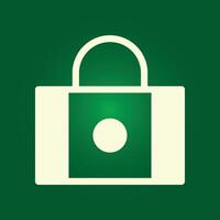 A green and white icon of a bag with a white circle vector