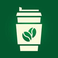 A green coffee cup icon on a green background vector