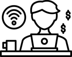 A man working on his laptop with a wifi symbol vector