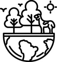 A line drawing of a sheep and trees on the earth vector
