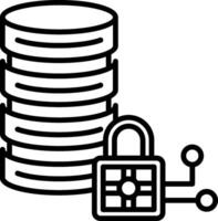 A black and white illustration of a padlock and a stack of data vector