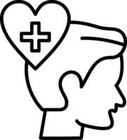 A black and white outline of a person with a heart on their head vector