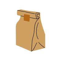 Simple brown paper bag used for carrying groceries, snacks, or lunch during the day vector