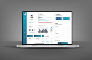 UX UI design. Dashboard and laptop usability on electronic devices. Charts and tables for data management and monitoring. vector