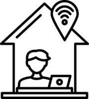 A man is sitting in front of a laptop with a wifi icon vector
