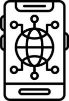 A black and white illustration of a smartphone with a globe on it vector
