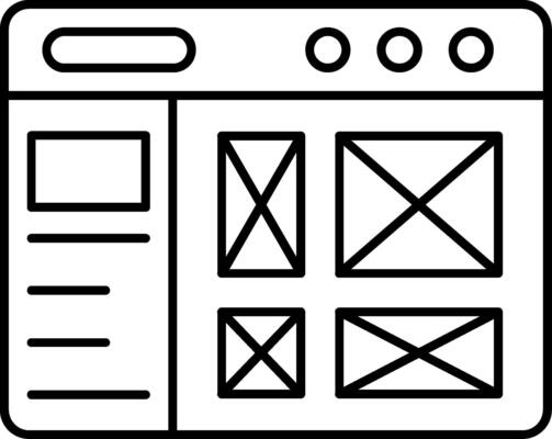 A black and white line drawing of a computer screen