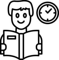 A man reading a book with a clock in the background vector