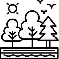 A black and white illustration of trees and a lake vector