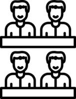 Three people sitting at a table with one person in the middle vector