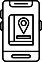A black and white image of a phone with a map pin vector