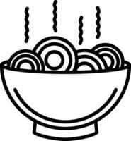 A bowl of noodles with a black outline vector