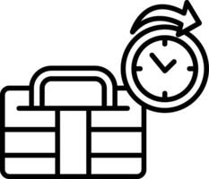 A black and white illustration of a clock and a briefcase vector