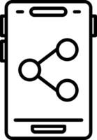 A black and white illustration of a smartphone with a circle vector