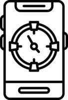 A black and white image of a clock on a phone vector