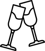 Two glasses of champagne are shown in a line drawing vector
