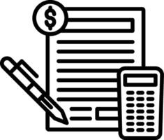 A calculator and a paper with a dollar sign are shown in the icon vector