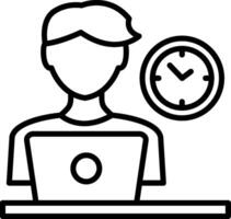 A man is sitting at a desk with a laptop and a clock vector