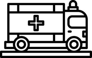 An ambulance truck is shown in a black and white line drawing vector