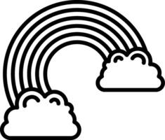 A black and white drawing of a rainbow and clouds vector