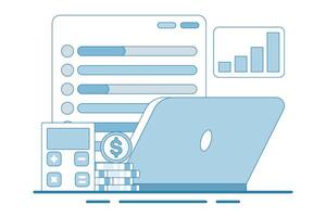 Budget tracker concept via device, Budgeting app manages finances by tracking income, designed to help with expenses, for websites, homepages, pages, templates, flat style banners. vector