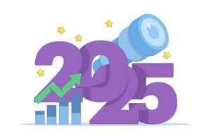 concept of success opportunities in 2025. see, vision, and future. business opportunities. telescope with the number 2025. year 2025 with new business targets. vector