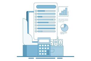 Budget tracker via device, Budgeting app manages finances by tracking income, designed to help with expenses, for websites, homepages, landing pages, templates. vector
