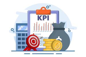 Technical concepts of business key performance indicators or KPIs, Performance evaluation and dynamics on dashboards, Strategy, Data Reports, Efficient workflow. vector