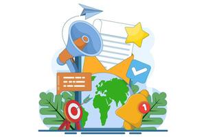 Email marketing concepts. Digital marketing, e-commerce, social media marketing, business mailing, subscriptions. Commercial mailing list marketing, newsletter subscriptions. vector