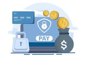 secure mobile banking payment concept, Digital banking, Internet money, Secure online money transaction, Debit card payment, payment card, Flat illustration template. vector
