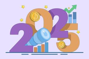 concept of success opportunities in 2025. see, vision, and future. business opportunities. illustration of telescope with number 2025. year 2025 with new business target. flat illustration. vector