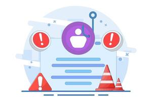 phishing website warning concept. dangerous and suspicious website. account theft prevention. login page illustration with cross and warning. flat illustration on background. vector