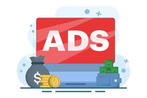 The concept of paid advertising is displaying ads on websites that generate revenue, internet marketing, pay per click, PPC, Advertising or commercials, Promoting brands to the audience. vector