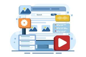 Concept of Search Engine results displayed in web browsers, Search engine optimization, SEO Strategy High search engine rankings that drive target audience to website, Content marketing. vector
