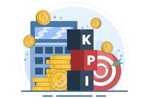 Technical concept of business key performance indicators or KPI, Performance evaluation and dynamics on dashboard, Strategy, Data Report, Efficient workflow. Flat illustration. vector