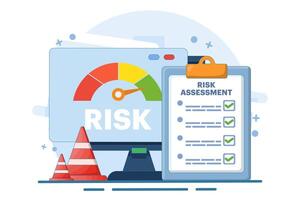 risk assessment concept with speedometer, Risk management. analyzing speedometer data, solving problems, creating recovery strategies. crisis management. vector