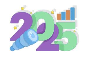 concept of success opportunities in 2025. see, vision, and future. year 2025 with new business targets. business opportunities. illustration of telescope with the number 2025. vector