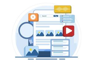 Concept of Search Engine results displayed in a web browser, Search engine optimization, Content marketing, SEO strategy High search engine rankings that drive target audience to a website. vector