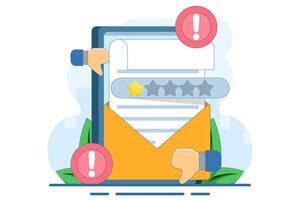 Bad review and rating email concept. Customer satisfaction, buyer, client. Customer is dissatisfied and gives 1 star rating. Giving one star because of dissatisfaction and disappointment. Complaint. vector