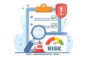 risk assessment concept with speedometer, Risk management. crisis management. analyzing speedometer data, solving problems, creating recovery strategies. illustration. vector